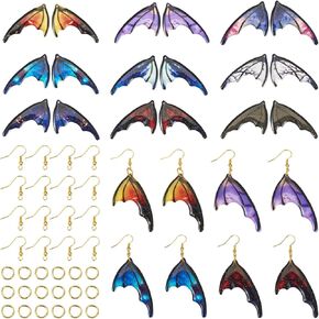 Pandahall 18Pcs Resin Bat Wing Charms Glitter Insects Wing Charms Butterfly Wing Earring Charms Feather Pendants with Jump Rings Earring Hooks for Halloween Crafts Jewelry Making