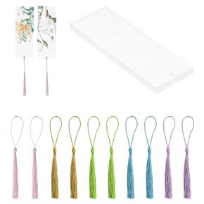 Clear Acrylic Bookmarks Penta Angel 10Pcs Rectangle Plastic Craft Transparent Blank Acrylic Book Markers with 10Pcs Small Bookmark Tassels for DIY Projects and Graduation Gift Tag (10)