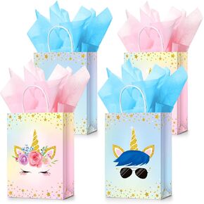 Sherr 30 Pcs Unicorn Party Favor Bags with Tissue Paper for Unicorn Party Supplies, Unicorn Gift Bag Unicorn Party Goody Treat Candy Bags for Unisex Party Favors Kids Baby Birthday Decorations