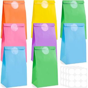 VGOODALL 36PCS Solid Color Paper Bags, Neon Colored Gift Bags Party Favor Treat Bags Goodie Bags for Birthdays Baby Showers Crafts Wedding 6 Colors