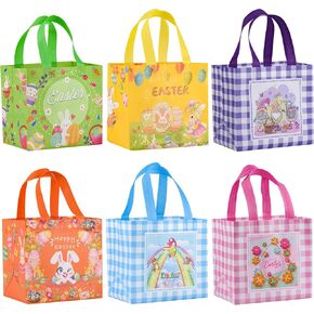 Easter Gift Bags,6 Pcs Reusable Easter Non-woven Tote Bags with Handles, Easter Baskets for Kids Foldable Waterproof Easter Goodie Bags for Egg Hunt Easter Party Favors Supplies,7.9 x 7.9 x 5.9 inch