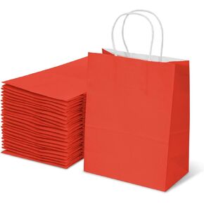 TOWRAP Red Gift Bags 25Pcs 8x4.25x10.5 Inch Medium Kraft Paper Bags with Handles Bulk, Shopping Bags, Party Bags, Retail Bags, Merchandise Bags, Favor Bags