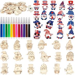 gisgfim 18 Pcs Patriotic DIY Wooden Magnets Painting Crafts for Kids Gnome Wooden Art Craft Supplies 4th of July DIY Painting Kit for Kids Ages 4-8 Boy Girl Party Favor Gift Goodie Bag Stuffer