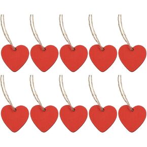 30pcs Mini Heart Wood DIY Crafts Cutouts Wooden Red Heart Shaped Hanging Ornaments with Hole Hemp Ropes Wood Tags for Wedding Valentine's Day Happy Mother's Day Party Decorations