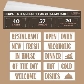 Ilyapa Large Letter Stencils for Chalkboard Menu Board - 40 Piece Set - Great for A-Frame Chalkboard Signs, Blackboards, Windows or Glass