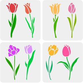 FINGERINSPIRE 4 PCS Single Tulip Stencils for Painting 5.9x5.9inch Tulip Flowers Templates Decorative Tulip Stencils Plastic PET Flowers Drawing Templates Plant Theme Stencils for Furniture Decor