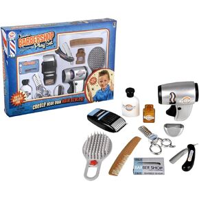 Classic Barbershop Play Set (10 Pieces) Create Your Own Hair Styles! Safe & Durable Fun! Includes Fake Razor, Blow Dryer, Comb, Shears, Scissors, and More!