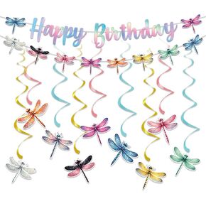 9 Pcs Dragonfly Hanging Swirls 2 Pcs Insect Birthday Banners for Dragonfly Party Decorations Dragonfly Birthday Party Supplies
