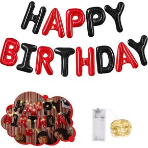 CANREVEL Happy Birthday Banner 13pcs 16 Inch Mylar Foil Letters Sign Balloons with LED Lights Birthday Party Decorations for Kids and Adults - 3D Black