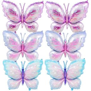 6 Pieces 39 Inches Butterfly Balloons - Large Gradient Butterflies Foil Mylar Balloons for Birthdays, Garden, Spring Decorations, Butterfly-Themed Events, Baby Shower, and Wedding Party Supplies