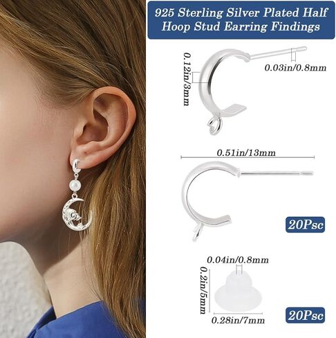 Beebeecraft 1 Box 20Pcs Half Hoop Earring Findings 18K Gold Plated Brass Huggie Earrings with Loop and Ear Nuts for Women DIY Jewelry Dangle Earring Making 13x3mm in Saudi Arabia