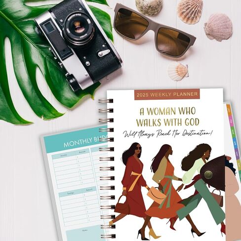 African American Expressions 2025 Dated Planners – Hardcover Weekly & Monthly Planner Celebrating Black Culture & History, 12 tabs, Twin-Wire Binding, Snap Button Closure – Sister Friends in Saudi Arabia