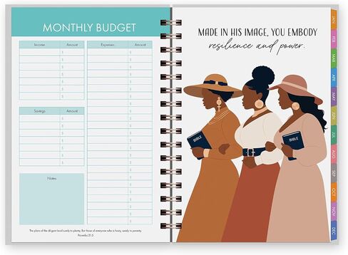 African American Expressions 2025 Dated Planners – Hardcover Weekly & Monthly Planner Celebrating Black Culture & History, 12 tabs, Twin-Wire Binding, Snap Button Closure – Sister Friends in Saudi Arabia