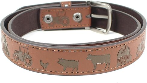 Kids Leather Belt Strap and Metal Buckle 1" Wide with Snaps - Construction Equipment Excavator Bulldozer Dinosaurs T-Rex in Saudi Arabia
