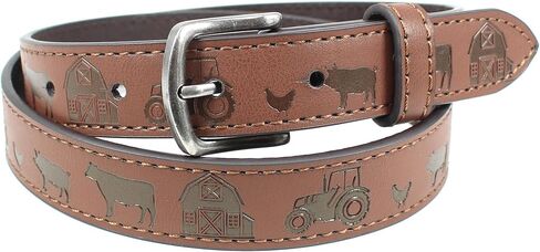 Kids Leather Belt Strap and Metal Buckle 1" Wide with Snaps - Construction Equipment Excavator Bulldozer Dinosaurs T-Rex in Saudi Arabia