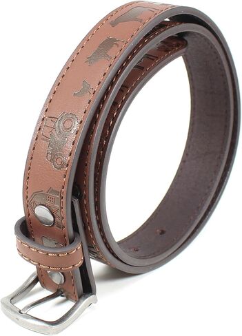 Kids Leather Belt Strap and Metal Buckle 1" Wide with Snaps - Construction Equipment Excavator Bulldozer Dinosaurs T-Rex in Saudi Arabia