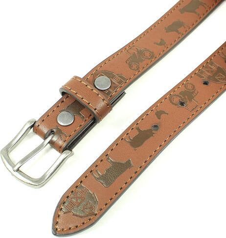 Kids Leather Belt Strap and Metal Buckle 1" Wide with Snaps - Construction Equipment Excavator Bulldozer Dinosaurs T-Rex in Saudi Arabia
