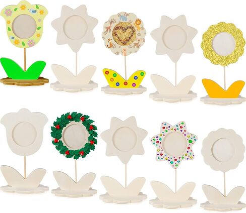 12 Pcs DIY Wood Flower Shape Picture Frames Unfinished Solid Wood Picture Frames Painting Crafts Wooden Photo Frame for Kids Birthday Gift Arts Activities Decorative DIY Projects in Kuwait