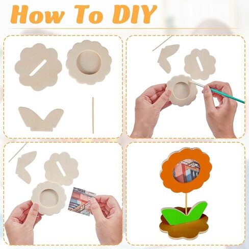 12 Pcs DIY Wood Flower Shape Picture Frames Unfinished Solid Wood Picture Frames Painting Crafts Wooden Photo Frame for Kids Birthday Gift Arts Activities Decorative DIY Projects in Kuwait