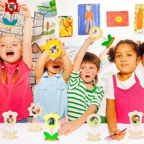 12 Pcs DIY Wood Flower Shape Picture Frames Unfinished Solid Wood Picture Frames Painting Crafts Wooden Photo Frame for Kids Birthday Gift Arts Activities Decorative DIY Projects in Kuwait