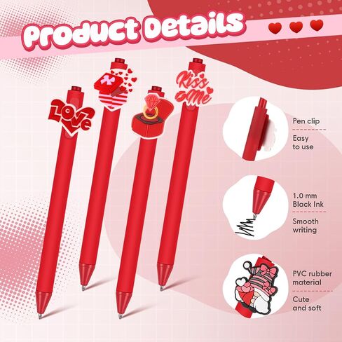 24 Pcs Cute Pens Cartoon Pens Funny Pen Writing Kawaii Ballpoint Pens Retractable Black Ink Pens Birthday Party Gifts for Kids Students Office Supplies School Stationery(Red,Cute) in Kuwait