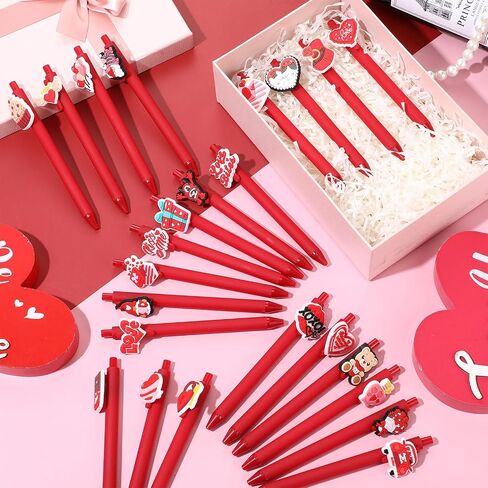 24 Pcs Cute Pens Cartoon Pens Funny Pen Writing Kawaii Ballpoint Pens Retractable Black Ink Pens Birthday Party Gifts for Kids Students Office Supplies School Stationery(Red,Cute) in Kuwait