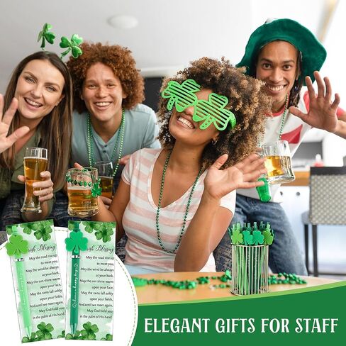 Jetec 40 Sets St Patrick's Day Shamrock Ballpoint Pens bulk Green Clover Rollerball Black Ink Pens with Irish Blessing Cards and Twist Ties for Boys Girls Home Office School Party in Kuwait
