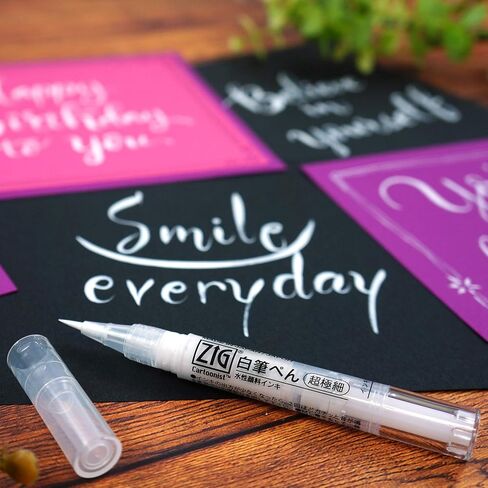 Kuretake Zig Ultra Fine Brush Pen Whte, Professional-quarity, for lettering, calligraphy, illustration, art, sketch, Made in Japan in Kuwait