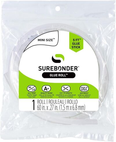Surebonder Mini Hot Glue Stick Roll, 60" (5 Feet), 5/16" Diameter - Long Glue Stick, Uninterrupted Gluing, All Purpose for Crafting and DIY, Clear in Kuwait