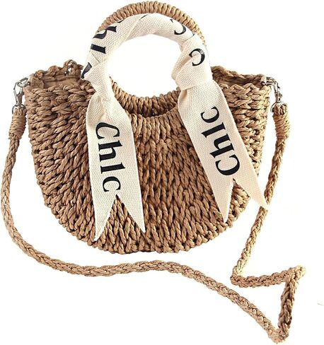 Women's Straw Tote Bag Woven Top Handbag Summer Beach Bag Straw Purse for Beach Vacation Shopping(Khaki) in Kuwait
