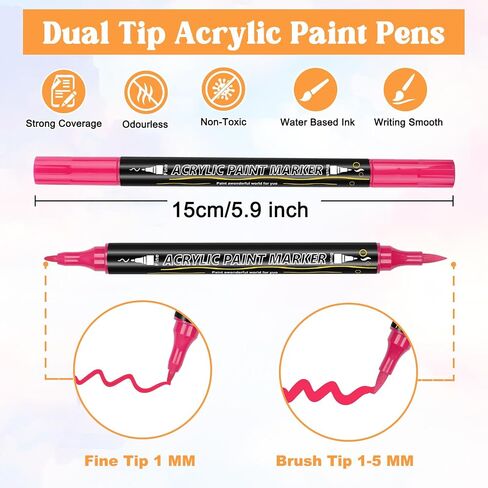 Funnasting Acrylic Paint Markers, 72 Colors Dual Tip Acrylic Paint Pens, Glass Marker Pens with Brush Tip and Fine Tip, Paint Pens for Rocks, Wood, Canvas, Stone, Ceramic Surfaces, DIY Crafts Making in Saudi Arabia