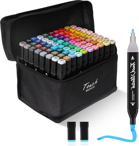 80 Colors Alcohol Markers, Double Tip Art Marker Set for Artist(Broad Chisel and Fine Tip), Perfect for Kids Adult Coloring Books Sketching and Card Making in Saudi Arabia