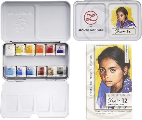 Professional Watercolor Paint Set Sorriso - Non-Toxic 12 Half-Pan Set in Metal Tin Palette - Portable Travel Watercolor Set for Adults - Water Color for Portrait, Figurative & Animal Artists by ZenART in Saudi Arabia