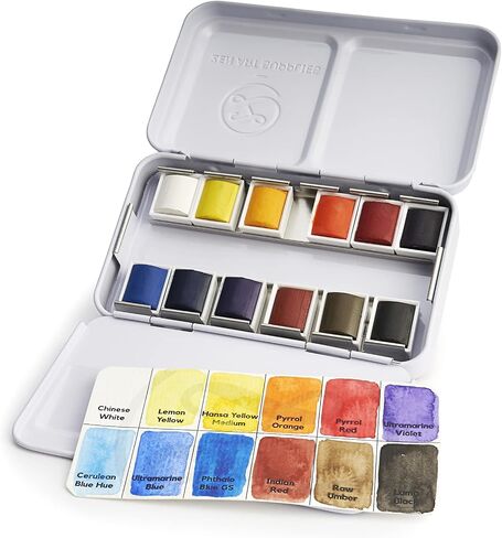Professional Watercolor Paint Set Sorriso - Non-Toxic 12 Half-Pan Set in Metal Tin Palette - Portable Travel Watercolor Set for Adults - Water Color for Portrait, Figurative & Animal Artists by ZenART in Saudi Arabia