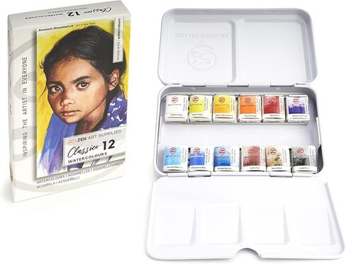 Professional Watercolor Paint Set Sorriso - Non-Toxic 12 Half-Pan Set in Metal Tin Palette - Portable Travel Watercolor Set for Adults - Water Color for Portrait, Figurative & Animal Artists by ZenART in Saudi Arabia