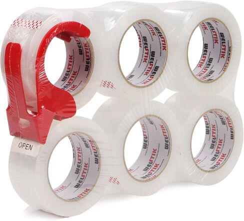 WELSTIK 3" Core, 6 Pack 2 inch x 110 Yards Heavy Duty Clear Packaging Tape with Dispenser, Industrial Shipping Box Transparent Packing Tape for Moving, Office, Home in Kuwait