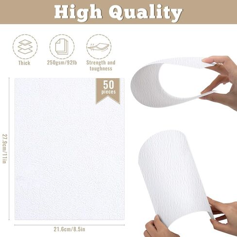 50 ورقة من الكتان Cardstock White 250g/92lb Cover Cover Paper ، 8.5 × 11 بوصة للطابعات ، الدعوة ، الفنون والحرف ، سجل القصاصات ، مشاريع DIY (أبيض ، 8.5 × 11in ، J) in Kuwait
