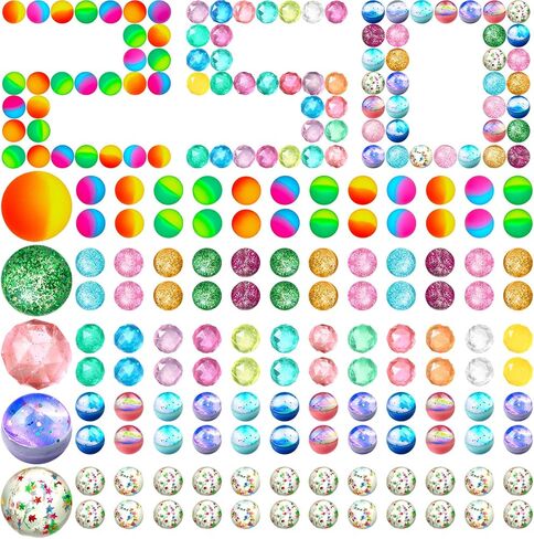 250 قطعة كرات نطاطية الجزء الأكبر 5 أنماط كرات بريق نطاط للأطفال 25 ملم متنوعة من كرات المطاط الصغيرة الملونة للحصول على جوائز لعبة الحفلات الأطفال وآلات البيع in Kuwait