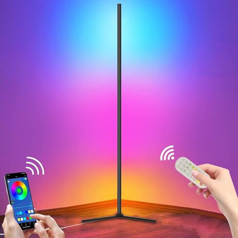 Corner Floor Lamp, 65" RGB LED Floor Lamp with 16 Million Colors, DIY Modes, Music Sync&Timing, Modern Standing Lamp with App and Remote Control, Suitable for Bedroom and Gaming Room in Saudi Arabia
