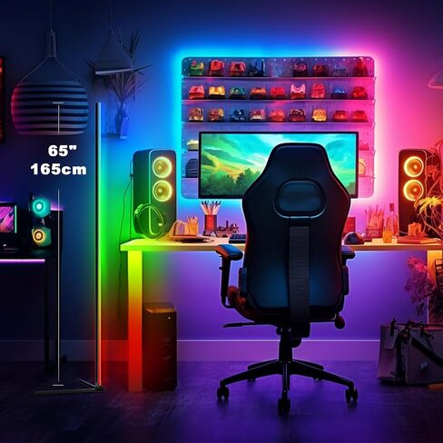 Corner Floor Lamp, 65" RGB LED Floor Lamp with 16 Million Colors, DIY Modes, Music Sync&Timing, Modern Standing Lamp with App and Remote Control, Suitable for Bedroom and Gaming Room in Saudi Arabia