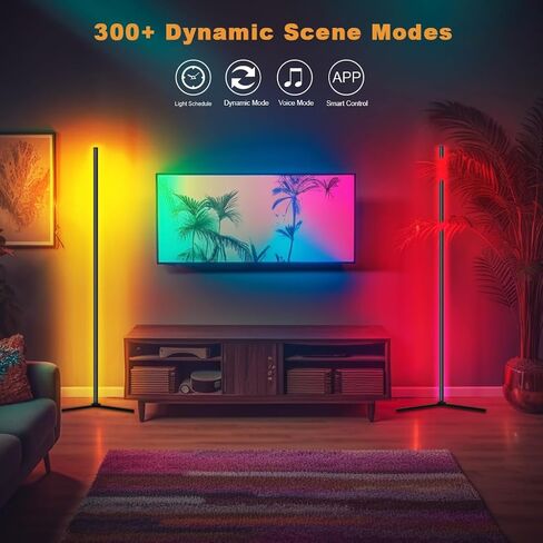 Corner Floor Lamp, 65" RGB LED Floor Lamp with 16 Million Colors, DIY Modes, Music Sync&Timing, Modern Standing Lamp with App and Remote Control, Suitable for Bedroom and Gaming Room in Saudi Arabia