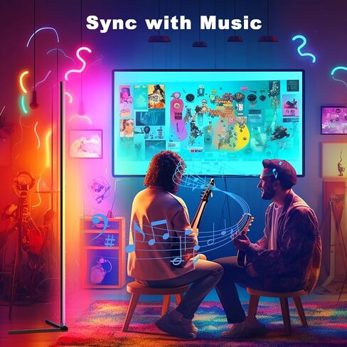 Corner Floor Lamp, 65" RGB LED Floor Lamp with 16 Million Colors, DIY Modes, Music Sync&Timing, Modern Standing Lamp with App and Remote Control, Suitable for Bedroom and Gaming Room in Saudi Arabia
