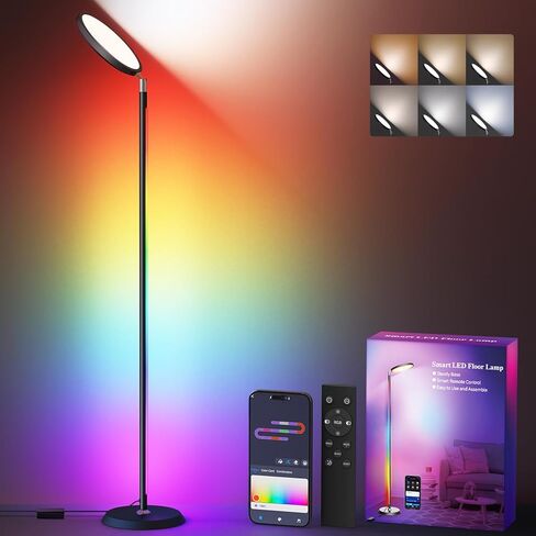 LED LED Smart Floor Lamp ، RGBCW Corner Lamp يعمل مع Alexa ، 1800lm اللون الذي يتغير مع 16 مليون ألوان DIY ، مزامنة الموسيقى ، مصباح قائم بذاته لغرفة المعيشة ، التحكم في الضوء المزدوج عبر التطبيق/الصوت/البعيدة in Saudi Arabia