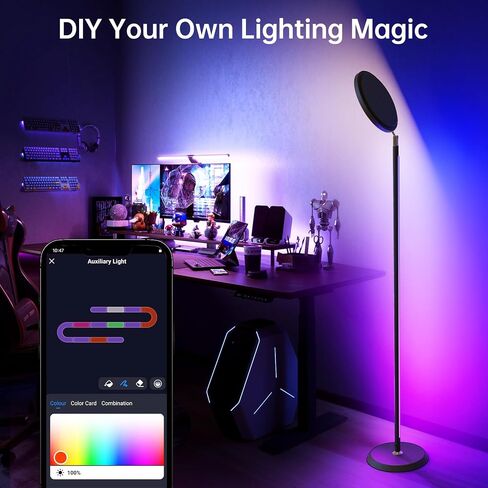 LED LED Smart Floor Lamp ، RGBCW Corner Lamp يعمل مع Alexa ، 1800lm اللون الذي يتغير مع 16 مليون ألوان DIY ، مزامنة الموسيقى ، مصباح قائم بذاته لغرفة المعيشة ، التحكم في الضوء المزدوج عبر التطبيق/الصوت/البعيدة in Saudi Arabia