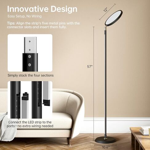 LED LED Smart Floor Lamp ، RGBCW Corner Lamp يعمل مع Alexa ، 1800lm اللون الذي يتغير مع 16 مليون ألوان DIY ، مزامنة الموسيقى ، مصباح قائم بذاته لغرفة المعيشة ، التحكم في الضوء المزدوج عبر التطبيق/الصوت/البعيدة in Saudi Arabia