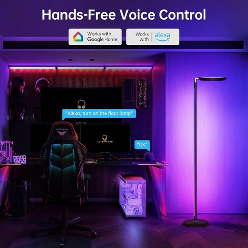 LED LED Smart Floor Lamp ، RGBCW Corner Lamp يعمل مع Alexa ، 1800lm اللون الذي يتغير مع 16 مليون ألوان DIY ، مزامنة الموسيقى ، مصباح قائم بذاته لغرفة المعيشة ، التحكم في الضوء المزدوج عبر التطبيق/الصوت/البعيدة in Saudi Arabia