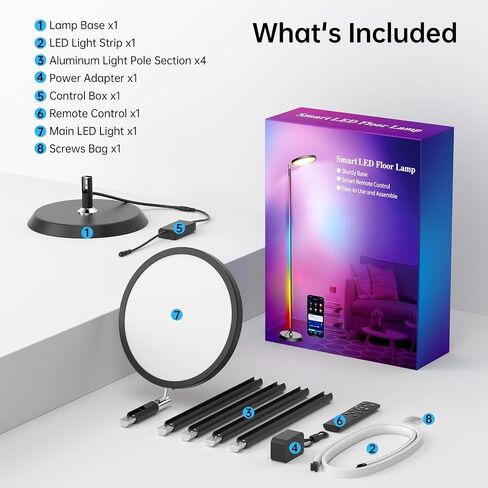 LED LED Smart Floor Lamp ، RGBCW Corner Lamp يعمل مع Alexa ، 1800lm اللون الذي يتغير مع 16 مليون ألوان DIY ، مزامنة الموسيقى ، مصباح قائم بذاته لغرفة المعيشة ، التحكم في الضوء المزدوج عبر التطبيق/الصوت/البعيدة in Saudi Arabia