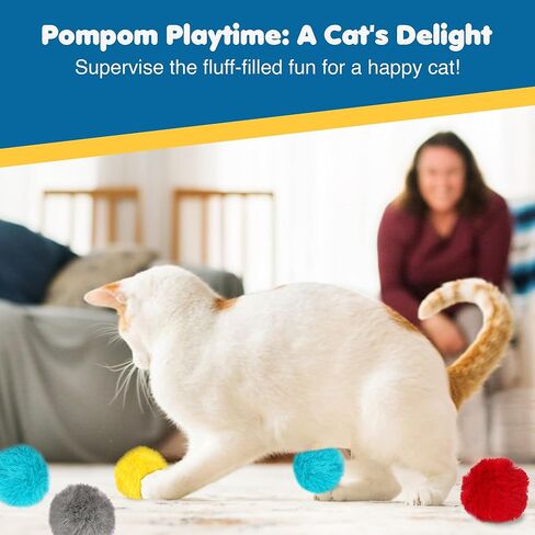 SunGrow Cat Pom Pom Balls, 20 Multi-Colored Shiny Enrichment Tinsel Pom Poms, 1" Tight Woven Yarn, Fuzzy Flash Balls for Indoor Kitten, Assorted Soft Glitter Orbs for Feline's Body and Brain Workout in Saudi Arabia