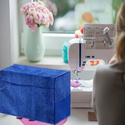 TEQIN Foldable Sewing Machine Protective Cover with Storage Pockets, Universal Dustproof Quilted Dust Cover, Blue in Kuwait