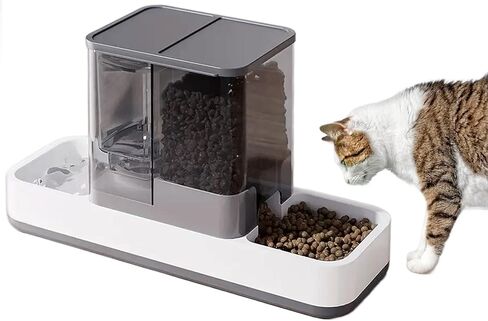 kathson Gravity Cat Food and Water Dispenser Automatic Dog Feeder Waterer 2 in 1 Auto Pet Food and Water Bowl Set Self Feeding for Puppy Kitten，Grey in Kuwait